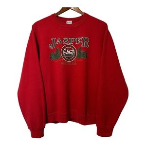 Jerzees Jasper Canada Canadian Rockies Graphic Crewneck Sweater Red Size M